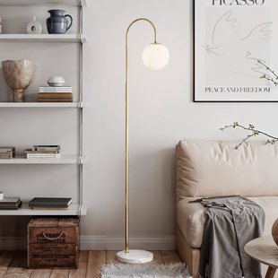Bellagio vloerlamp, messingkleurig/wit, glas, E27 - By Rydéns - Woonkamer - Metaal - 1 lamp