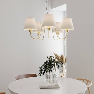 By Rydéns kroonluchter Lynx messing/wit, 5-lamps, metaal/stof