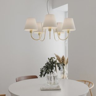 Lynx kroonluchter, messing/wit, 5-lamps, metaal, textiel, E14 - By Rydéns - Eetkamer - Meerdere lampen