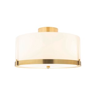 Marcel plafondlamp, messing/wit, glas, metaal, E27 - By Rydéns - Woonkamer - 1 lamp