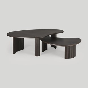 Ethnicraft Organische Salontafel Boomerang Mahoniehout, set van 2 stuks - Donkerbruin