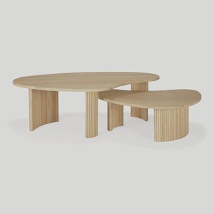 Ethnicraft Organische Salontafel Boomerang Eikenhout, set van 2 stuks - Naturel