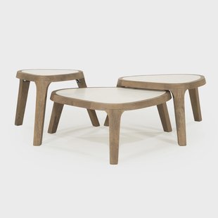 Eleonora Organische Salontafel Fred Set van 3 stuks, Marmer en mangohout - Bruin
