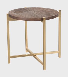 LABEL51 Ronde Bijzettafel Dox Mangohout en goud metaal, 40cm - Espresso