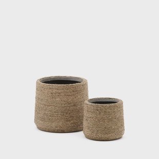 Kave Home Plantenpot Sigal Handgevlochten Espartogras, Set van 2 stuks - Naturel