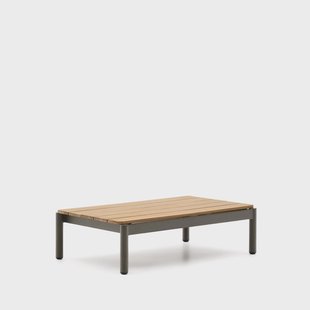 Kave Home Outdoor Salontafel Sorells Teakhout en groen aluminium, 91 x 57cm - Donkergroen