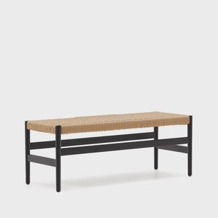 Kave Home Eetkamerbank Zaide Zwart eikenhout en touw, 120cm