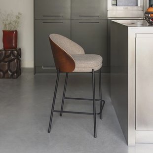 Dutchbone Barkruk Rodin Essenhout en stof - Beige (zithoogte 65cm)