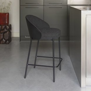 Dutchbone Barkruk Rodin Essenhout en Bouclé - Zwart (zithoogte 65cm)