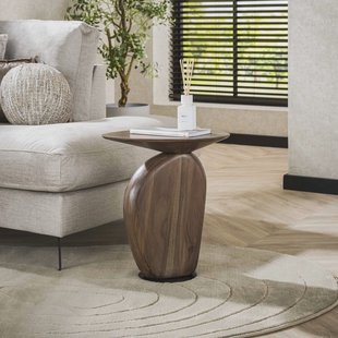 LifestyleFurn Organische Bijzettafel Linsie Acaciahout, 45 x 36cm - Massief acacia glaze brown - Rond