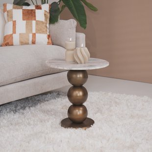 Richmond Ronde Bijzettafel Barley Marmer en brushed gold, 46cm - Beige