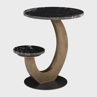 Richmond Ronde Bijzettafel Tibby Marmer en brushed gold, Met 2 bladen - Zwart