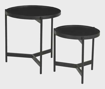 Artistiq Ronde Bijzettafel Davona Mangohout, Set van 2 stuks - Zwart