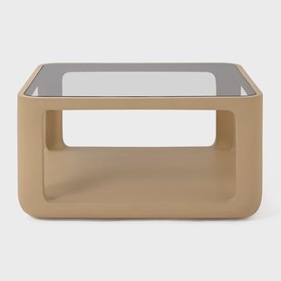 Jesper Home Salontafel Yobeko Mudstone textuur en glas, 80 x 80cm - Beige - Vierkant