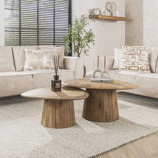 LifestyleFurn Organische Salontafel Sharmila Mangohout, Set van 2 stuks - Massief mango zandkleur