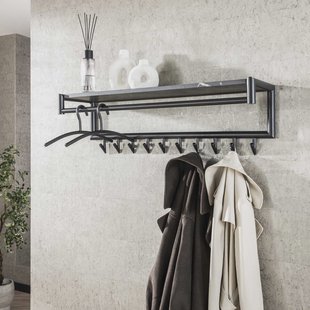 LifestyleFurn Kapstok Letica Met 10 haken en keramieklook plank - 3D zwart bruin