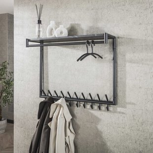 LifestyleFurn Kapstok Letica Met 20 haken en keramieklook plank - 3D zwart bruin