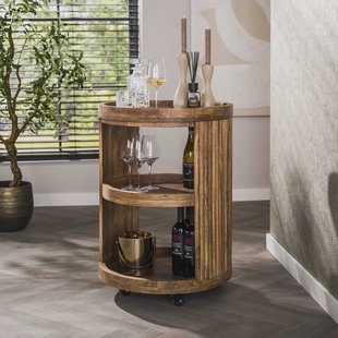 LifestyleFurn Wijntrolley Manna Mangohout - Massief mango zand