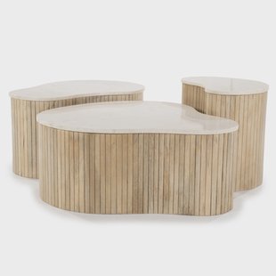Eleonora Organische Salontafel Kira Mangohout en marmer, Set van 3 stuks - Beige