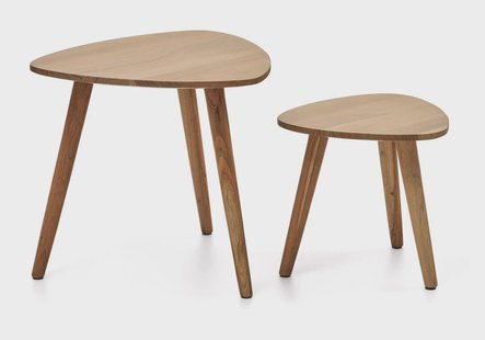 Kave Home Organische Bijzettafel Duvani Acaciahout, Set van 2 stuks - Naturel