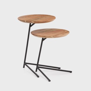 Kave Home Ronde Bijzettafel Vintara Acaciahout, Set van 2 stuks - Bruin