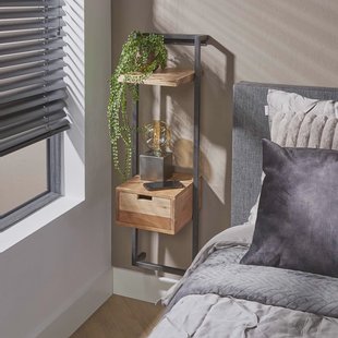 LifestyleFurn Zwevend Nachtkastje Cruz Acaciahout en metaal, Met 1 lade - Bruin,Hout,Naturel