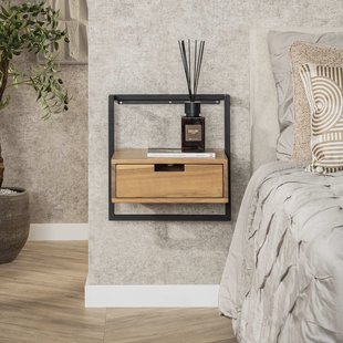 LifestyleFurn Zwevend Nachtkastje Cruz Acaciahout en metaal, Met 1 lade - Bruin,Hout,Naturel