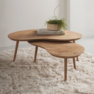 DTP Home Organische Salontafel Apollo Teakhout, Set van 2 stuks - Naturel