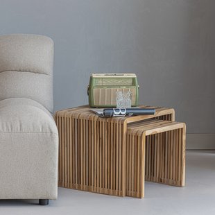 WOOOD Bijzettafel Jasmijn Teakhout, Set van 2 stuks - Bruin - Vierkant
