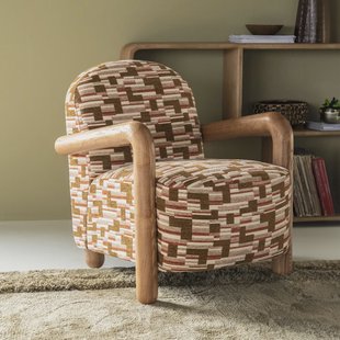 By-Boo Fauteuil Retrova Grafische print en hout - Veelkleurig