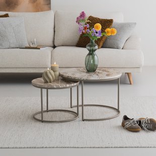By-Boo Ronde Salontafel Alvar Marmer, Set van 2 stuks - Beige