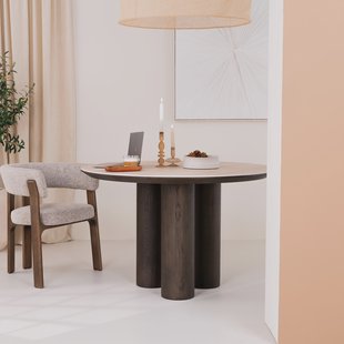 Richmond Ronde Eettafel Ritz Eiken en travertin, 120cm - Bruin