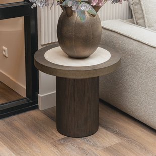 Richmond Ronde Bijzettafel Nando Travertinlook en eiken, 60cm - Bruin