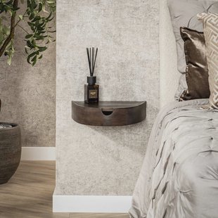 LifestyleFurn Halfrond Zwevend Nachtkastje Sherissa Acaciahout - Massief acacia glaze brown