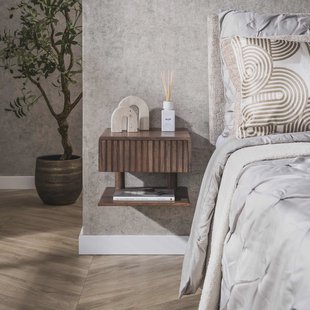 LifestyleFurn Zwevend Nachtkastje Alania Met 1 lade en legplank, Acaciahout - Massief acacia bruin