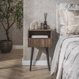 LifestyleFurn Nachtkastje Alania Met 1 lade en open vak, Acaciahout - Massief acacia bruin