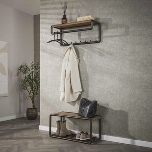 LifestyleFurn Kapstok Karalynn Met 8 haken en roede, Eikenlook en staal - Drift brown