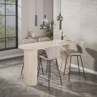 LifestyleFurn Bartafel Laycie Travertinlook, 178 x 70cm - Keramiek travertine - Ovaal