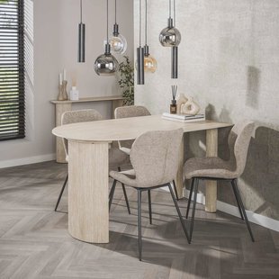 LifestyleFurn Halfronde Eettafel Laycie Travertinlook, 140 x 80cm - Keramiek travertine - Ovaal