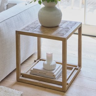 Rivièra Maison Bijzettafel Fraser Island Met dienblad, Eikenhout, 55 x 55cm - Naturel - Vierkant