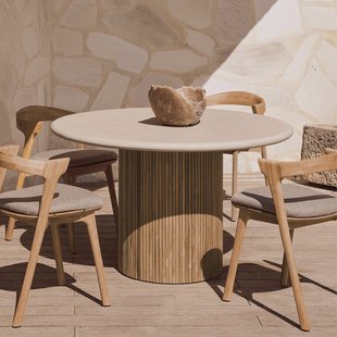 Ethnicraft Ronde Eettafel Roller Max Beton en teakhout, 125cm - Grijs