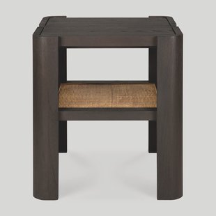 Ethnicraft Vierkante Bijzettafel Panel Gevernist Teakhout en Rattan, 45 x 45cm - Donkerbruin
