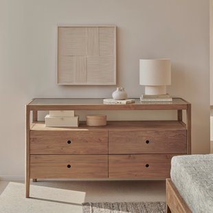 Ethnicraft Ladekast Spindle Teakhout en glas, Met 3 laden - Naturel