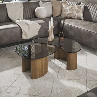 LifestyleFurn Organische Salontafel Kely, set van 2 stuks, Brons glas - Bruin