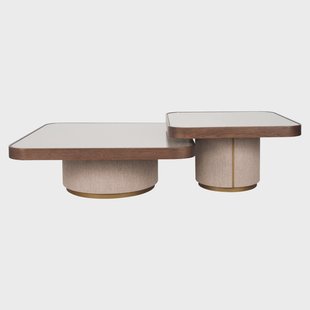 Richmond Salontafel Willox Linnen en eiken, Set van 2 stuks - Bruin - Vierkant