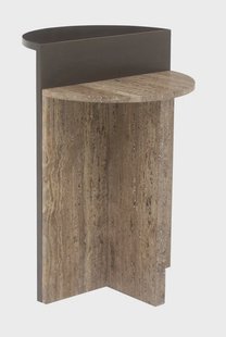 Richmond Bijzettafel Russo Travertin en brass, 40cm - Bruin - Rond