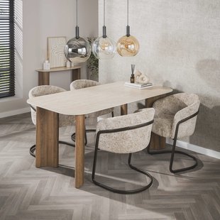 LifestyleFurn Eettafel Laycie Keramiek in Travertin-look, 180 x 90cm - Bruin