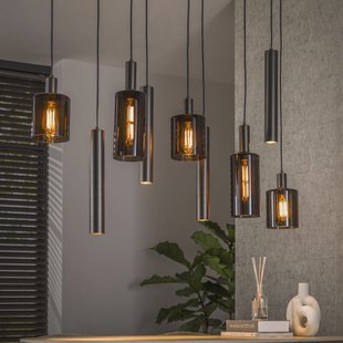LifestyleFurn Hanglamp Deatra Glas en metaal, 5+4-lamps - Bruin