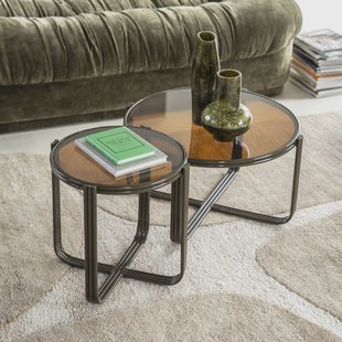 By-Boo Ronde Salontafel Groovy Set van 2 stuks, Glas - Bruin