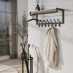 LifestyleFurn Kapstok Markita Staal en travertinlook, Met 2x 7 haken en hoedenplank - Drift Brown
